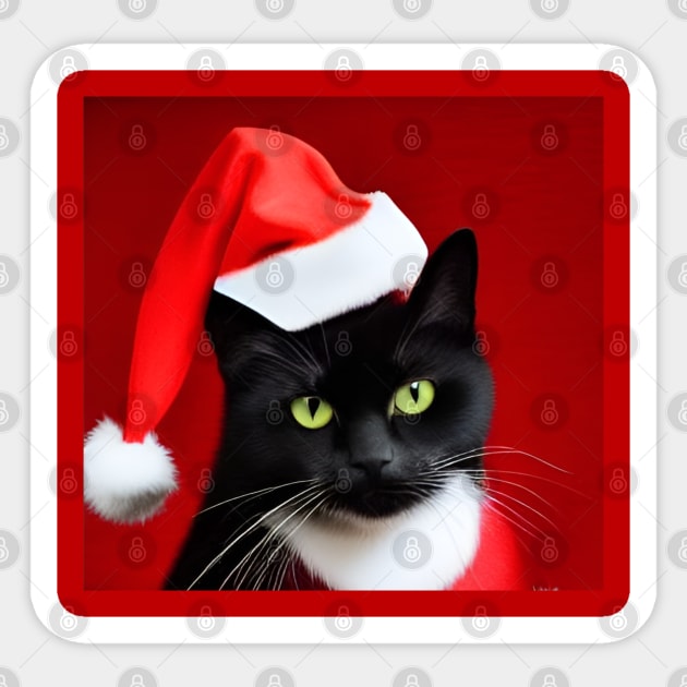 Cute black cat wearing santa hat Sticker by Blossom Self Care